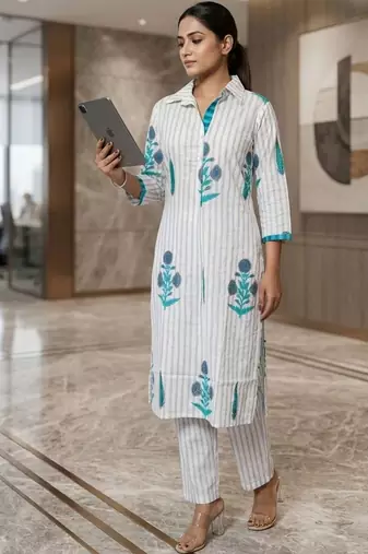 Women Striped Regular Kurta with Trousers