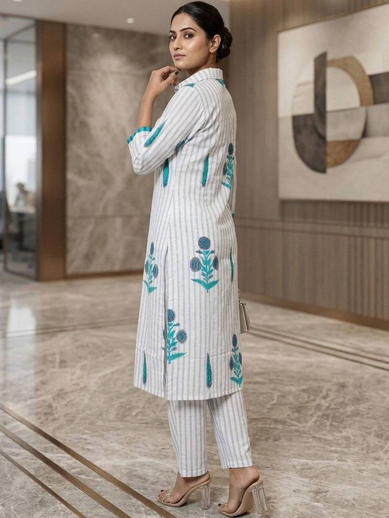 Women Striped Regular Kurta with Trousers