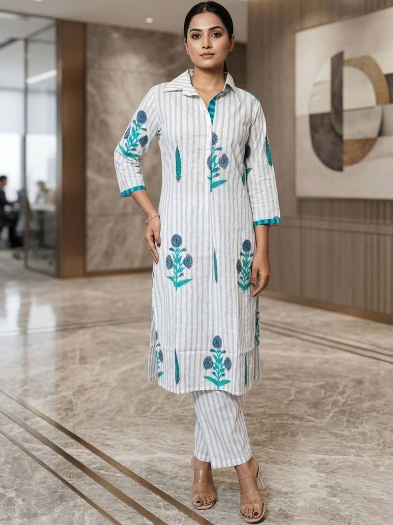Women Striped Regular Kurta with Trousers