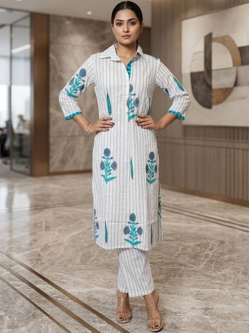 Women Striped Regular Kurta with Trousers