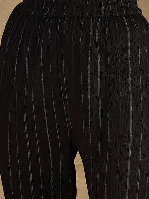 Women Striped Round Neck Gotta Patti Silk Crepe Kurta with Trousers 3