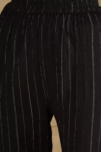 Women Striped Round Neck Gotta Patti Silk Crepe Kurta with Trousers