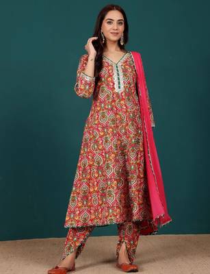 Women Floral Printed Regular Kurta with Dhoti Pants & With Dupatta 1