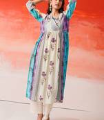 Women Floral Printed Angrakha Kurta with Trousers