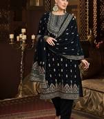 Women Ethnic Motifs Embroidered Thread Work Velvet Kurta Trousers With Dupatta