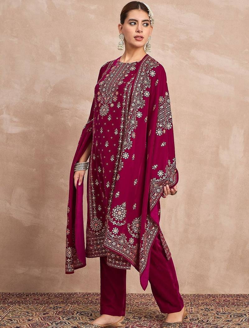 Women Ethnic Motifs Embroidered Kurta with Trousers & Dupatta