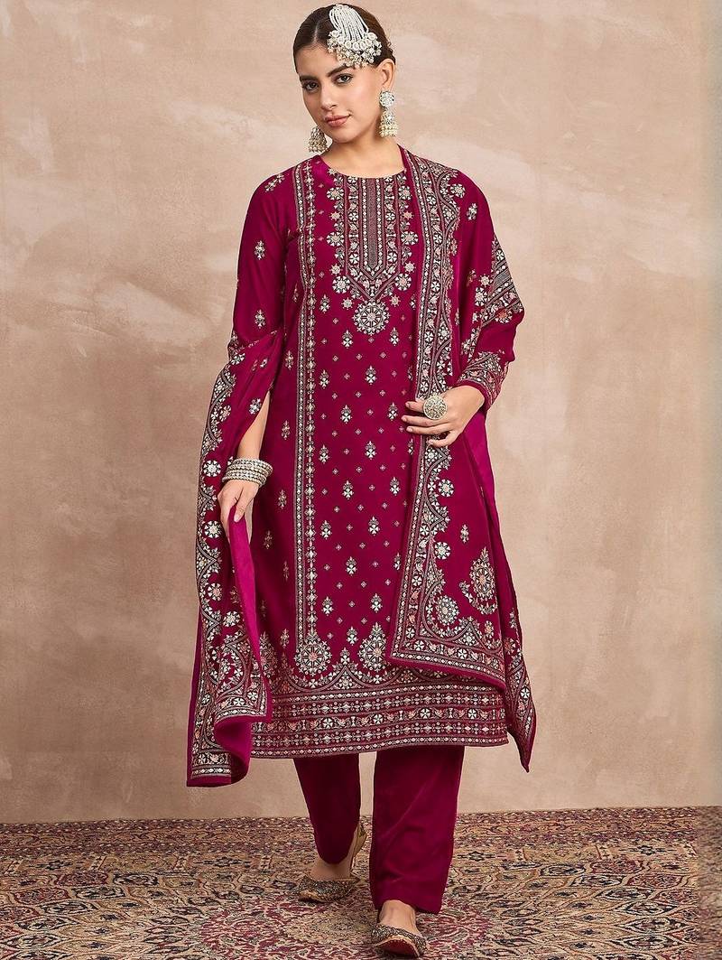 Women Ethnic Motifs Embroidered Kurta with Trousers & Dupatta