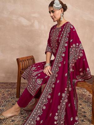 Women Ethnic Motifs Embroidered Kurta with Trousers & Dupatta 7