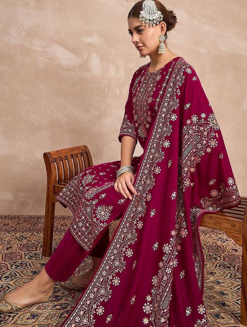 Women Ethnic Motifs Embroidered Kurta with Trousers & Dupatta