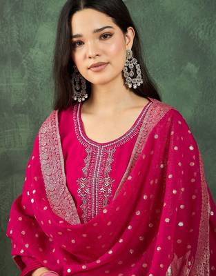 Floral Yoke Design Beads And Stones Kurta With Trousers & Dupatta 2