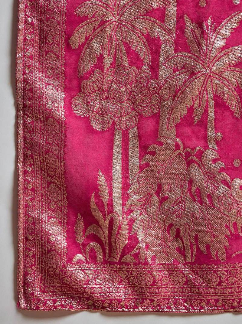 Floral Yoke Design Beads And Stones Kurta With Trousers & Dupatta