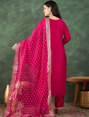 Floral Yoke Design Beads And Stones Kurta With Trousers & Dupatta 6