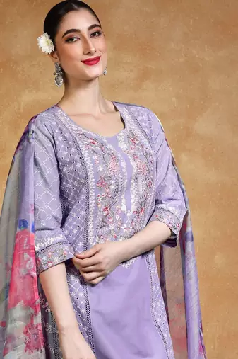 Women Floral Embroidered Kantha Work Pure Cotton Kurta Trousers & With Dupatta