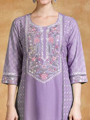 Women Floral Embroidered Kantha Work Pure Cotton Kurta Trousers & With Dupatta 3