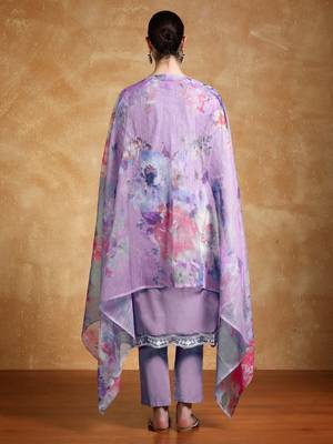 Women Floral Embroidered Kantha Work Pure Cotton Kurta Trousers & With Dupatta 5