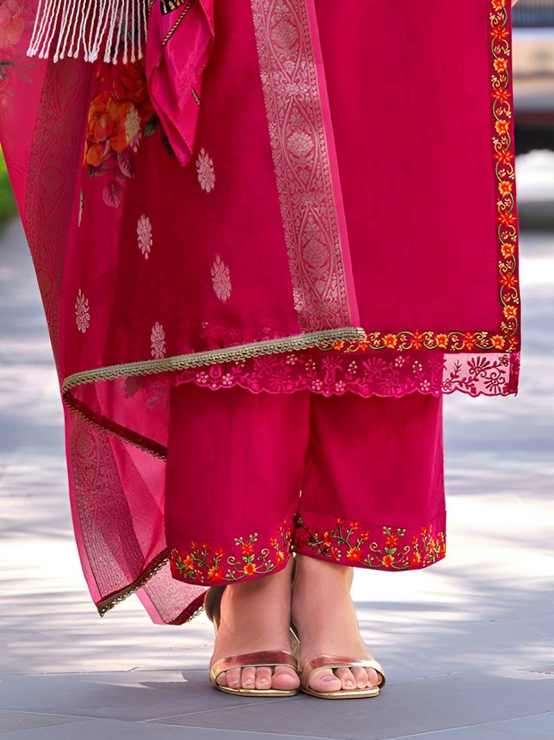 Women Floral Embroidered Regular Thread Work Kurta with Trousers & With Dupatta