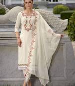 Floral Yoke Design Thread Work Straight Kurta With Dhoti Pants & Dupatta