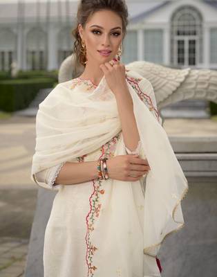 Floral Yoke Design Thread Work Straight Kurta With Dhoti Pants & Dupatta 4