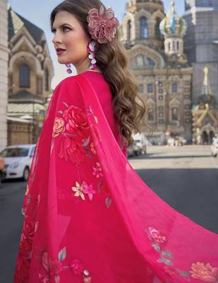 Floral Embroidered Thread Work Straight Kurta With Trousers And Dupatta 4