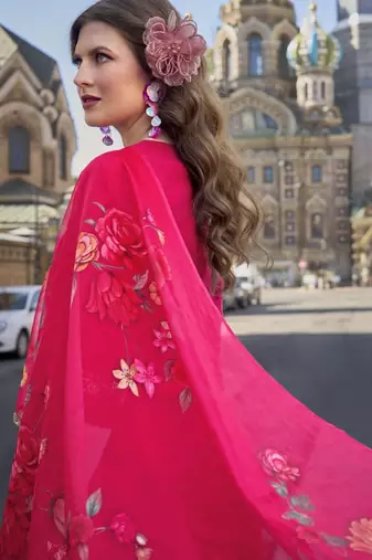 Floral Embroidered Thread Work Straight Kurta With Trousers And Dupatta