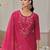 Floral Embroidered Thread Work Straight Kurta With Trousers And Dupatta