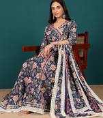Women Ethnic Motifs Printed Regular Thread Work Pure Cotton Kurta with Trousers & With Dupatta