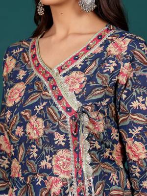 Women Ethnic Motifs Printed Regular Thread Work Pure Cotton Kurta with Trousers & With Dupatta 3