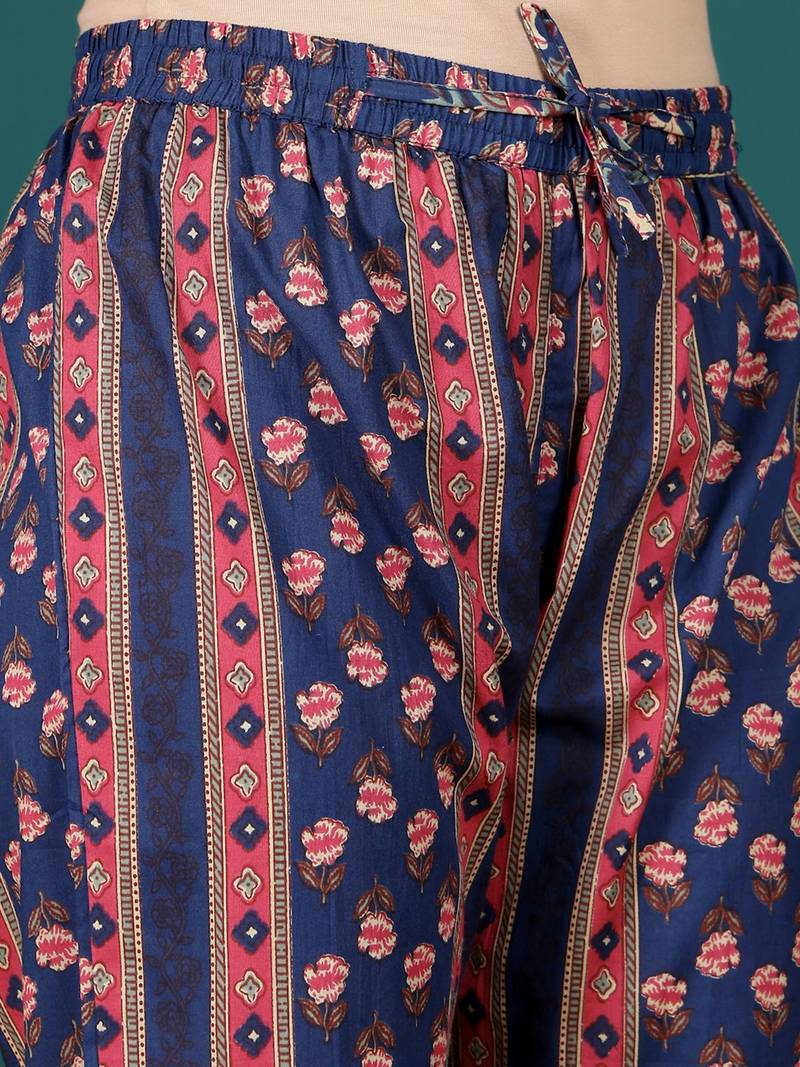 Women Ethnic Motifs Printed Regular Thread Work Pure Cotton Kurta with Trousers & With Dupatta