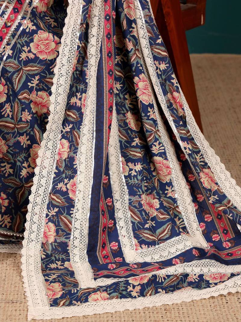 Women Ethnic Motifs Printed Regular Thread Work Pure Cotton Kurta with Trousers & With Dupatta
