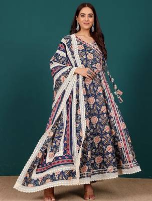 Women Ethnic Motifs Printed Regular Thread Work Pure Cotton Kurta with Trousers & With Dupatta 6