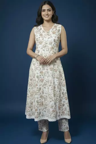 Women Floral Printed Regular Kurta with Trousers