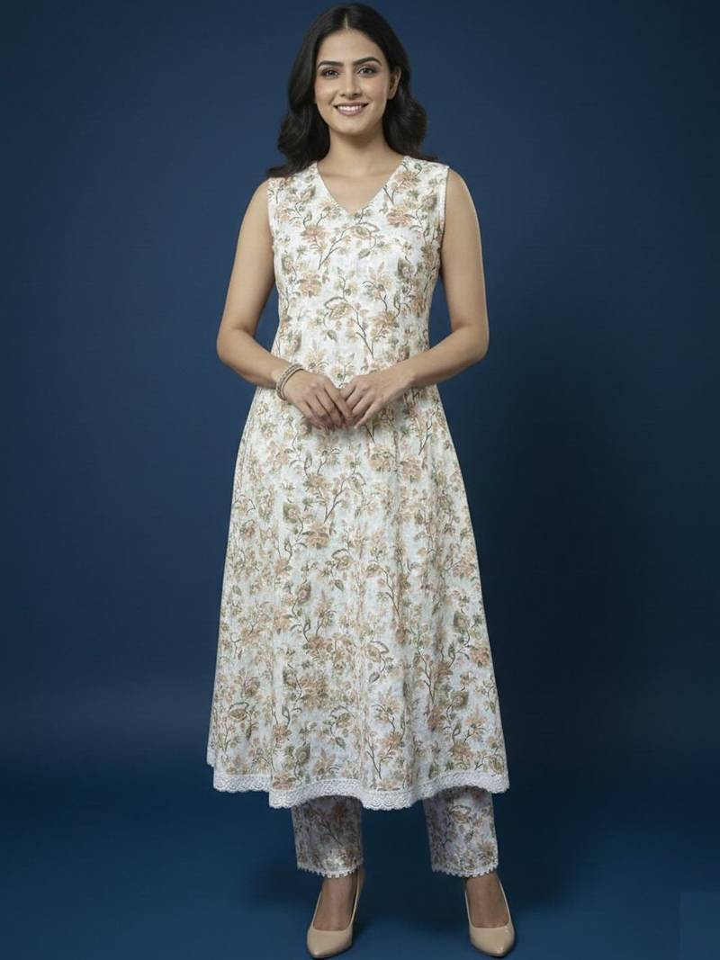 Women Floral Printed Regular Kurta with Trousers