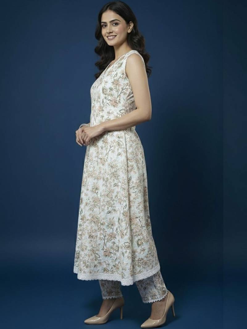 Women Floral Printed Regular Kurta with Trousers