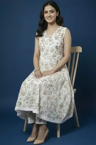 Women Floral Printed Regular Kurta with Trousers
