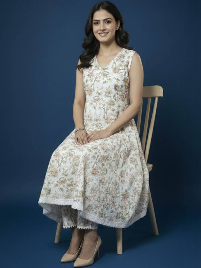 Women Floral Printed Regular Kurta with Trousers