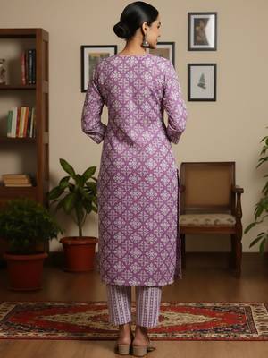 Ethnic Motifs Printed Square Neck Straight Kurta With Trousers & Dupatta 6