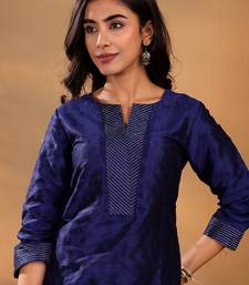 Navy Blue Ethnic Motifs Woven Design Thread Work Kurta With Trouser