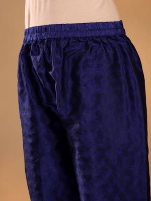 Navy Blue Ethnic Motifs Woven Design Thread Work Kurta With Trouser 4