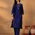 Navy Blue Ethnic Motifs Woven Design Thread Work Kurta With Trouser