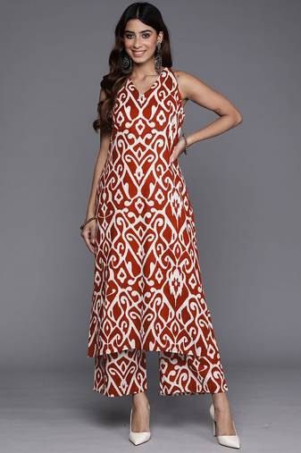 Ethnic Motifs Printed V-Neck Sleeveless Regular Pure Cotton Kurta With Palazzo