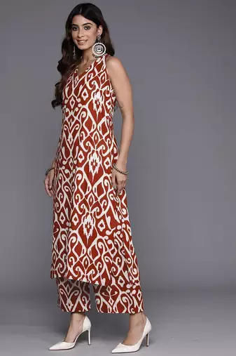 Ethnic Motifs Printed V-Neck Sleeveless Regular Pure Cotton Kurta With Palazzo