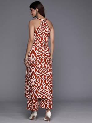 Ethnic Motifs Printed V-Neck Sleeveless Regular Pure Cotton Kurta With Palazzo 4