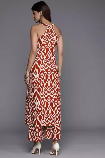 Ethnic Motifs Printed V-Neck Sleeveless Regular Pure Cotton Kurta With Palazzo