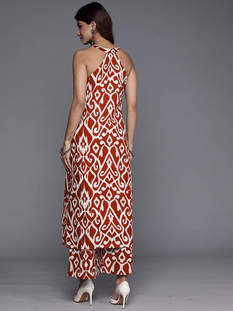 Ethnic Motifs Printed V-Neck Sleeveless Regular Pure Cotton Kurta With Palazzo