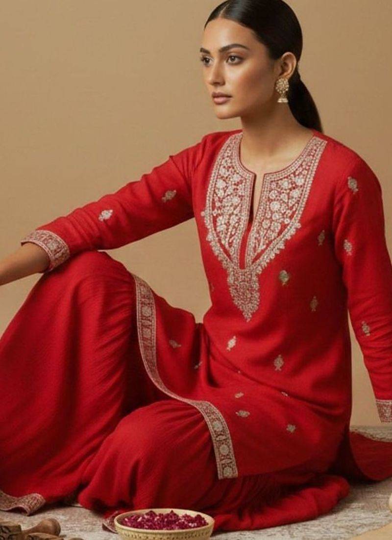 Women Ethnic Motifs Embroidered Regular Kurta with Sharara & With Dupatta