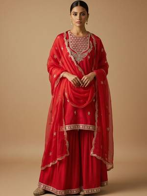 Women Ethnic Motifs Embroidered Regular Kurta with Sharara & With Dupatta 1