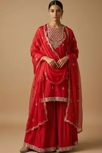 Women Ethnic Motifs Embroidered Regular Kurta with Sharara & With Dupatta