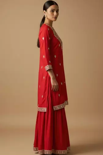 Women Ethnic Motifs Embroidered Regular Kurta with Sharara & With Dupatta