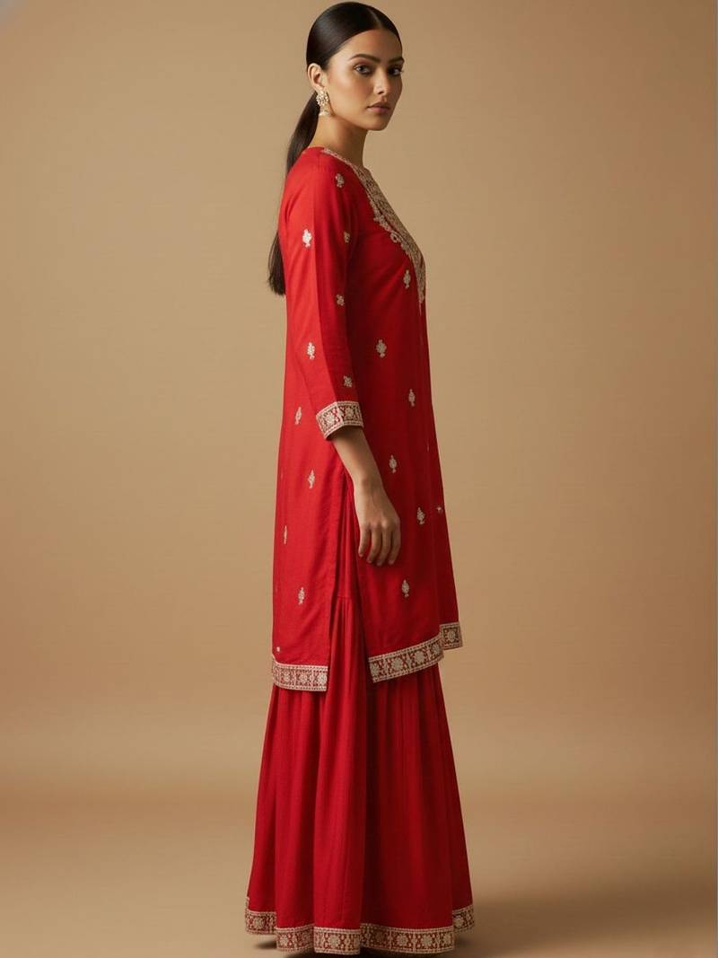 Women Ethnic Motifs Embroidered Regular Kurta with Sharara & With Dupatta