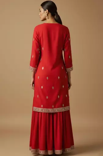 Women Ethnic Motifs Embroidered Regular Kurta with Sharara & With Dupatta